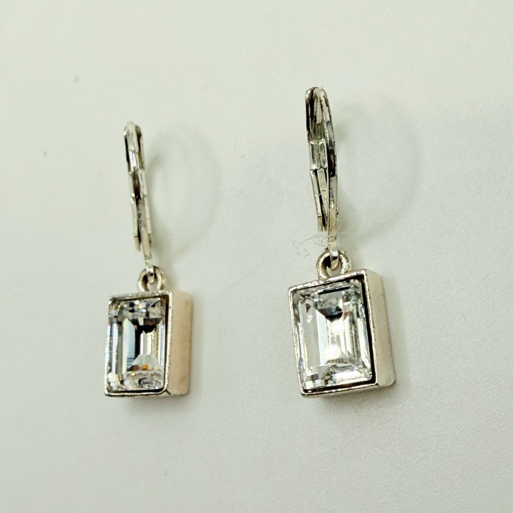 Givenchy Silver Tone Clear Faceted Crystal Dramatic Dangle Earrings 1 in - Picture 3 of 6